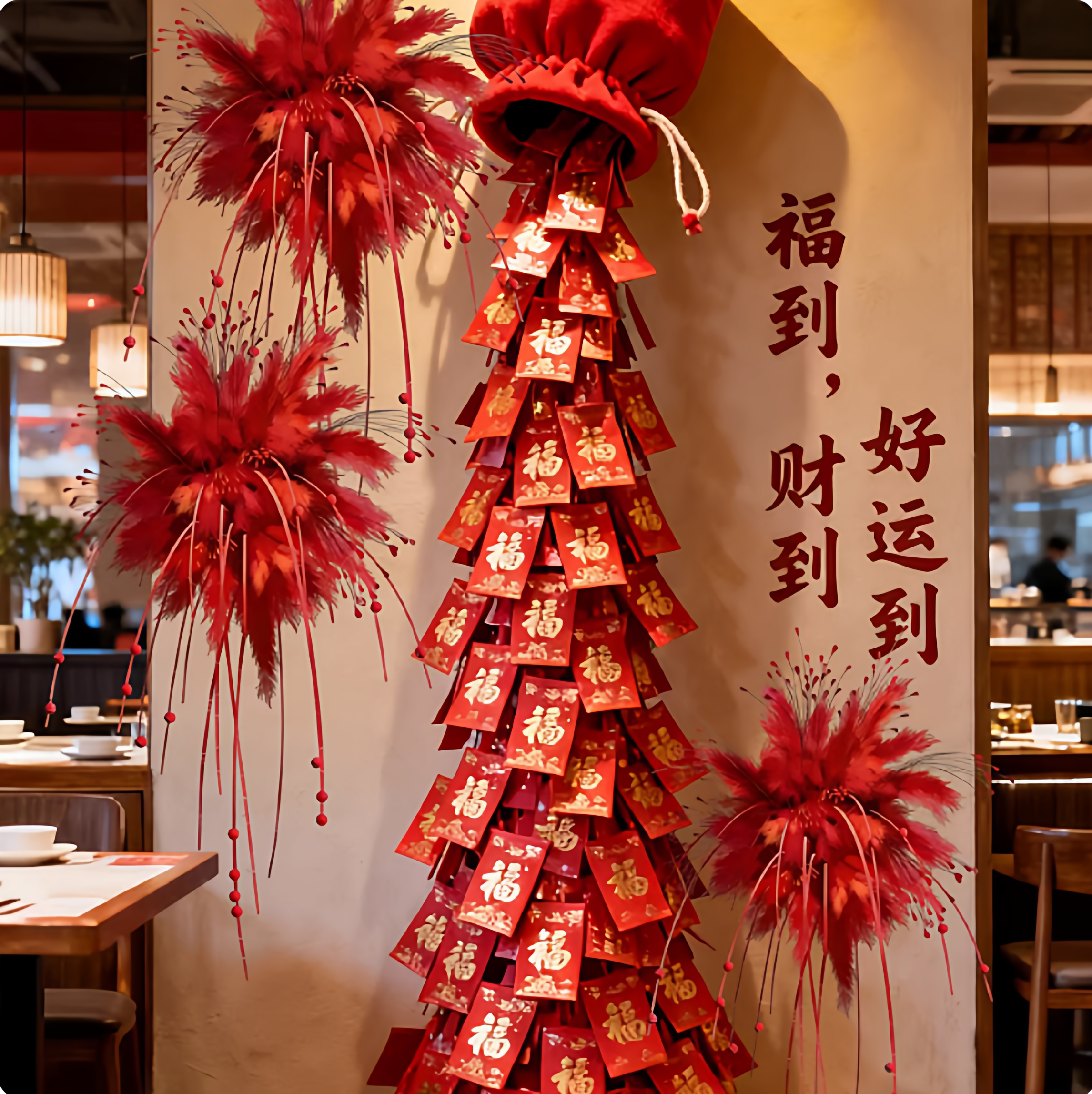 2026新年福袋红包瀑布摆件户外美陈装饰商场服装店铺橱窗布置道具,节庆用品/礼品,装扮布置套餐,淘宝优惠券,粉丝福利购,淘宝优惠卷