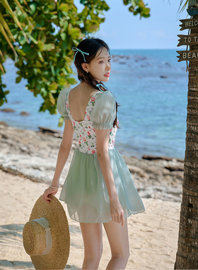 奇海61178亲子泳衣女母女连体平角甜美碎花儿童公主裙式中小童