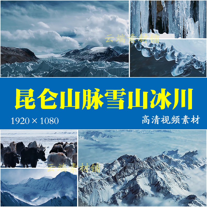 H帕米尔高原新疆喀拉昆仑山脉自然风景牦牛群雪山冰川航拍视频素