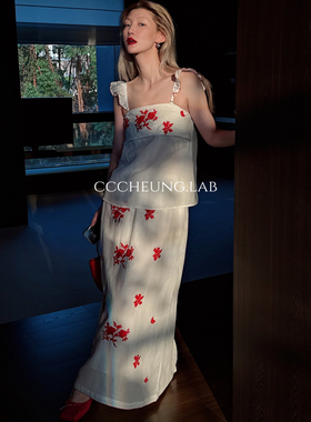 【喜一兮】锦上花新中式吊带背心女+刺绣半身裙长裙套装5DB-V8119