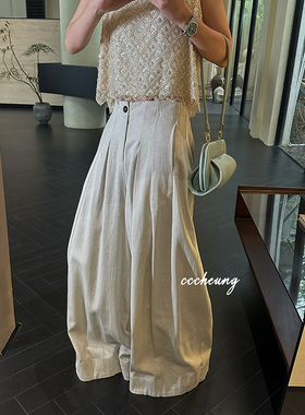 CCCHEUNG3.20晚8 重工立裁定制进口面料廓形亚麻休闲裤西裤拖地裤