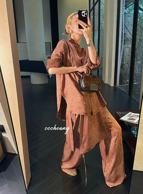 【喜一兮】6.18新中式老钱风松弛感进口人丝香云纱三件套衬衫套装