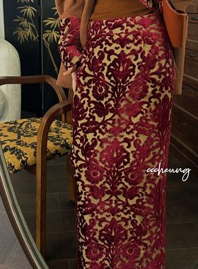 【喜一兮】山地玫瑰设计师新中式时尚百搭长款气质半裙 5DD-T8258