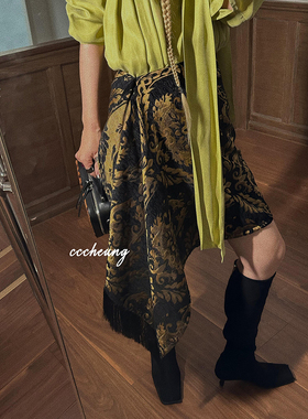 CCCHEUNG玉锦庵意式宫廷巴洛克提花抹胸图腾一片式不规则流苏半裙