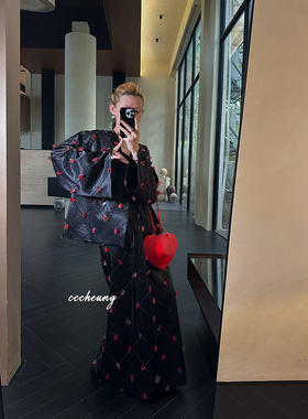 CCCHEUNG 4.17晚8原创手工立体花朵菱格纹新中式斜襟外套半裙套装