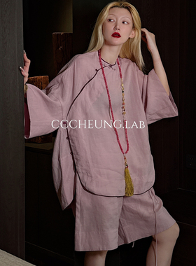 【喜一兮】桃花扇 新中式套装女设计感衬衫短裤两件套5DB-V8107