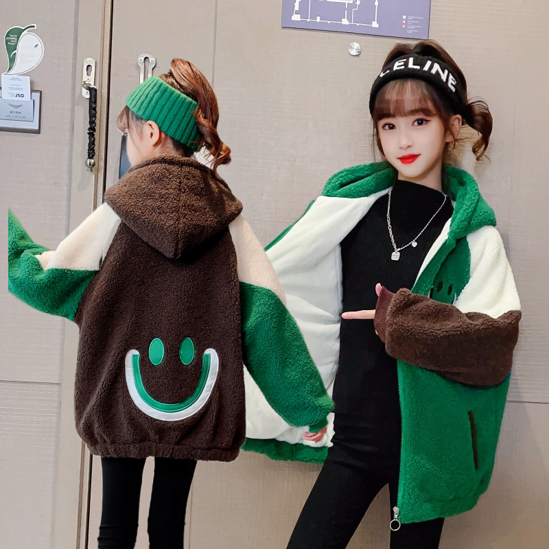 女童外套秋冬季连帽2025新款洋气中大童加绒夹棉加厚儿童毛毛衣