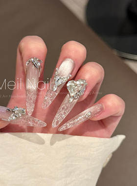Meil Nail 眼泪女王 长尖款重工琉璃婚甲猫眼美甲纯手工穿戴甲