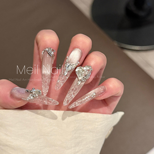 长尖款 眼泪女王 夏日猫眼琉璃婚甲美甲纯手工穿戴甲 Nail Meil