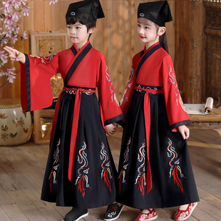 儿童国学汉服男童服装中国风古装男孩宋朝古代书生古诗朗诵演出服