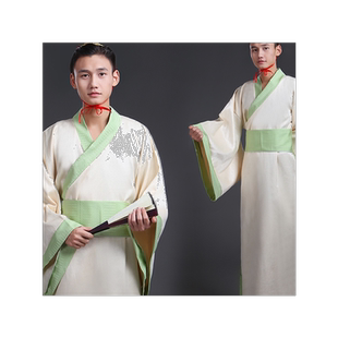 2019年新款古装男士侠客服民族汉服黑色舞台演出服曲裾直裾