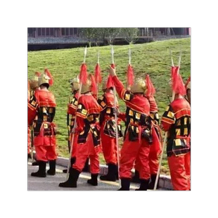 古代士兵衣服男女孩学生表演古装士侍卫兵服将军战袍演出戏服套装