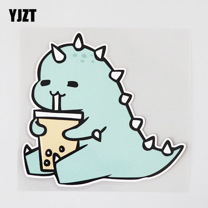 可爱卡通恐龙喝奶茶图案车贴 汽车车身两侧装饰贴纸 cs8451