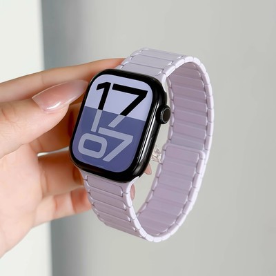 【流光紫】适用iwatch11手表表带新款s10四代硅胶磁吸表带applewatch9/8/7/6/5/4秋冬透气运动腕带se2代男女