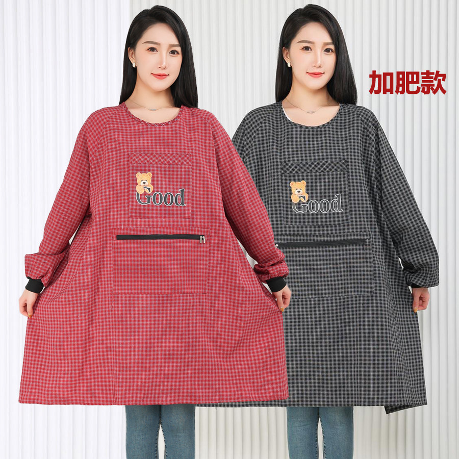 加肥纯棉长袖围裙拉链兜成人罩衣厨房防油污反穿衣女工作服加长,家庭/个人清洁工具,围裙,淘宝优惠券,粉丝福利购,淘宝优惠卷