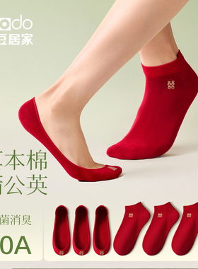 红豆情侣红色船袜女士短袜蒲公英抑菌消臭吸汗本命年结婚袜子男