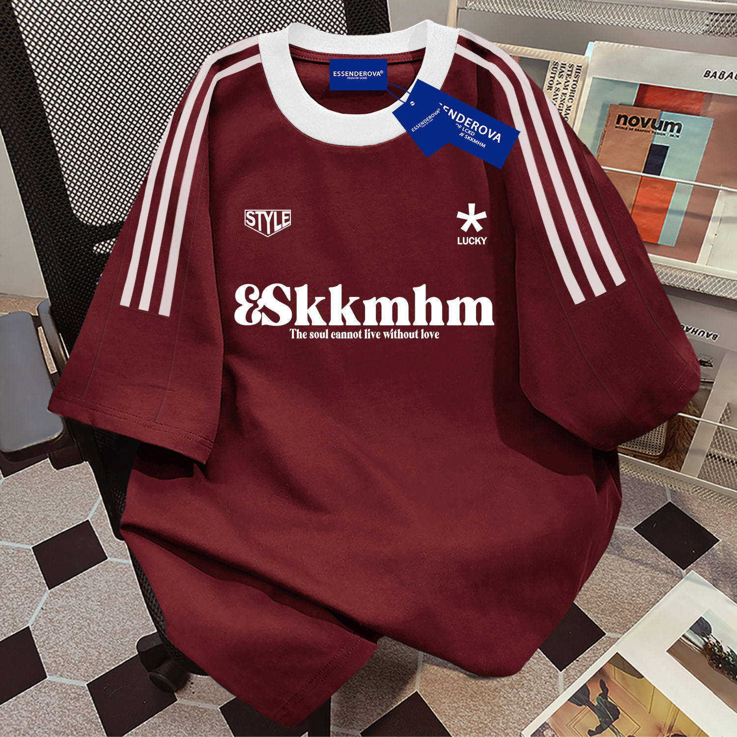 美式复古运动风短袖T恤男女情侣宽松重磅纯棉三条杠印花上衣