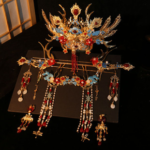 秀禾头饰凤冠头饰古风新娘发冠中式发饰婚礼婚嫁流苏汉服结婚全套