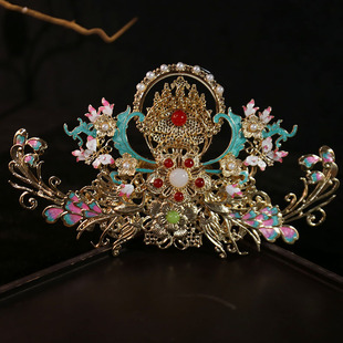 仙气民族风发冠顶簪烧蓝发簪气质复古汉服发饰景泰蓝古风仿点翠