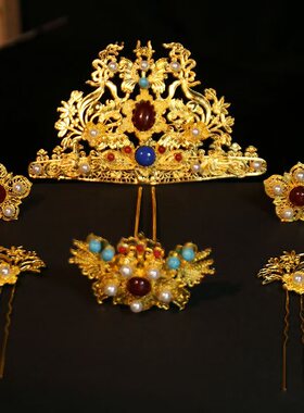 古风汉服发冠掩鬓发钗全套头饰风华明制狄髻发簪凤簪汉婚女仙配饰