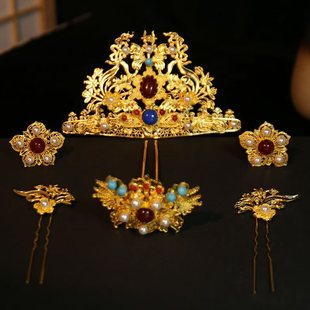 古风汉服发冠掩鬓发钗全套头饰风华明制狄髻发簪凤簪汉婚女仙配饰