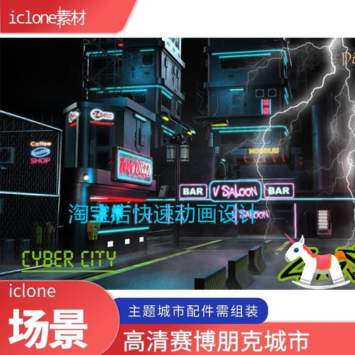 iclone素材场景高清赛博朋克城市多个城市部件需自由组装布景推荐