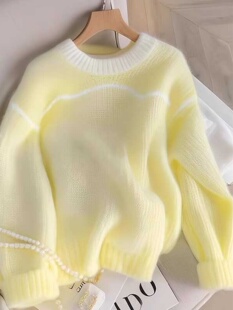 柠檬黄色长袖针织衫女秋冬2025新款韩版宽松显瘦时尚洋气毛衣上衣