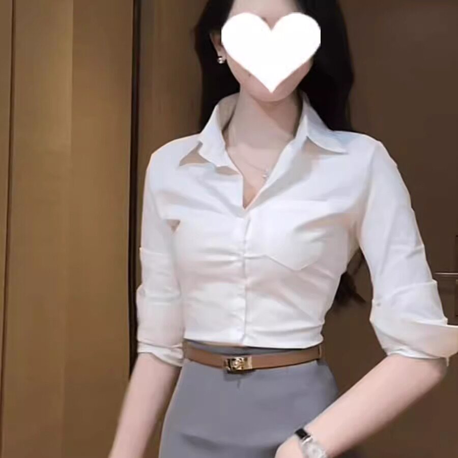 Polo领长袖衬衫女夏季2025年新款高级感薄款修身收腰气质衬衣上衣