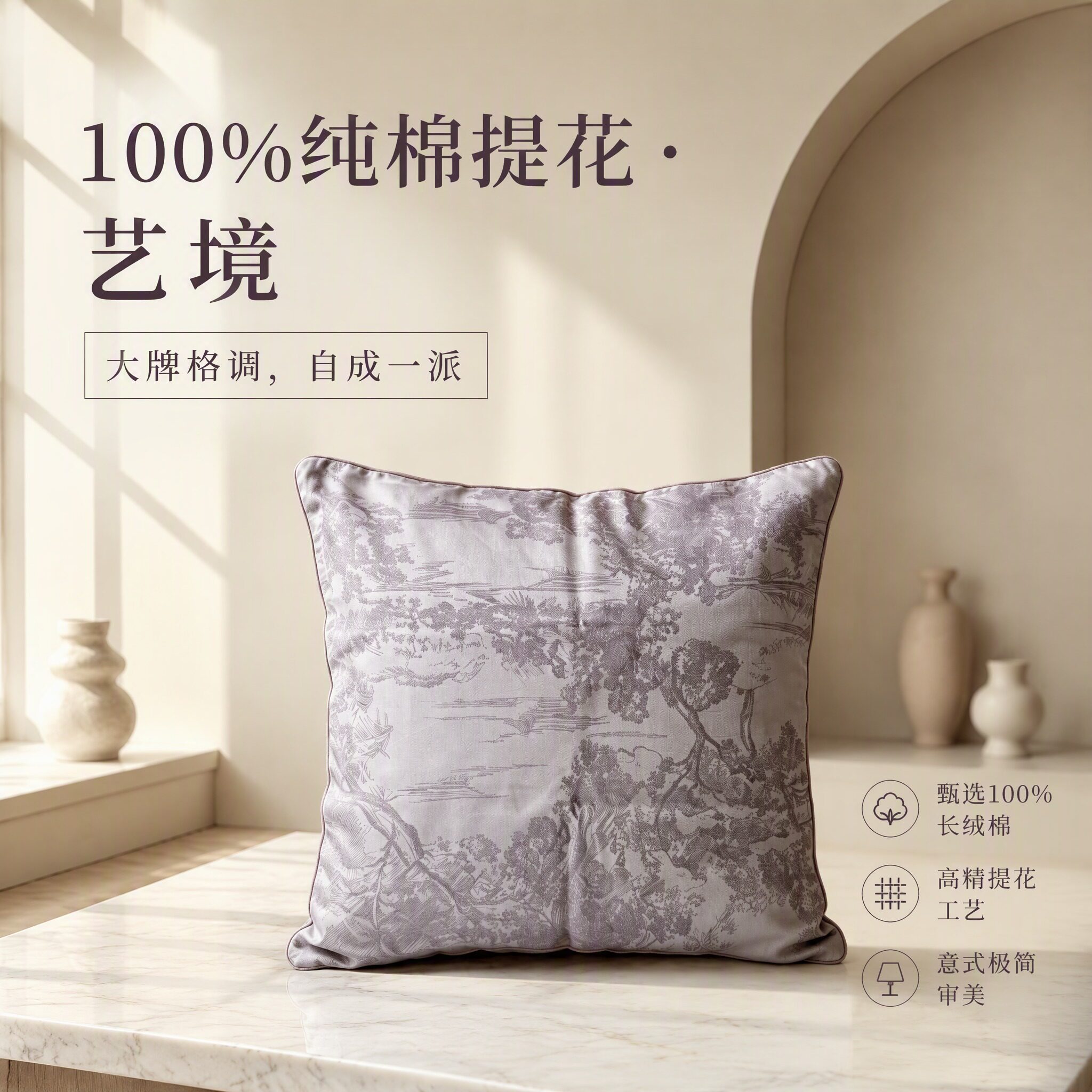 100%纯棉提花轻奢沙发抱枕套图片