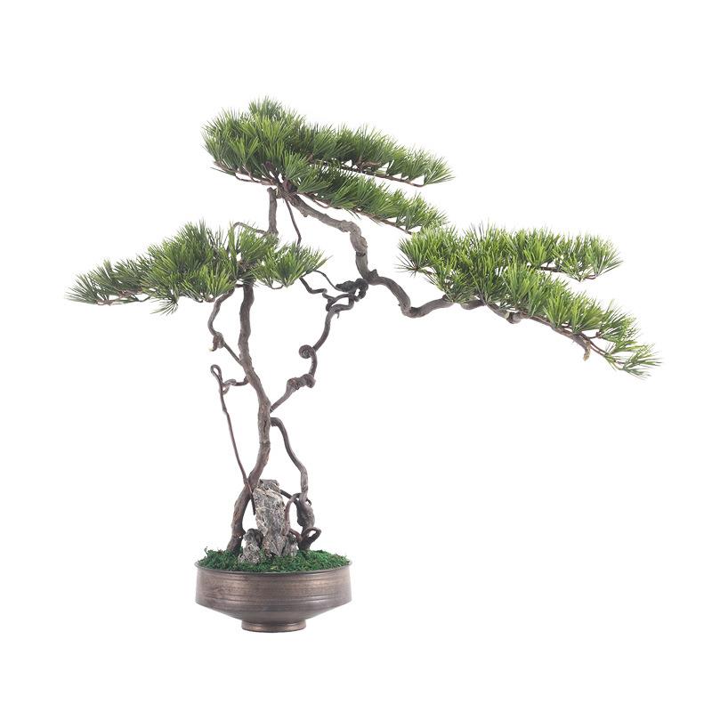 仿真迎客松售楼部别墅样板房中式仿真绿植松针金属花器盆景办公室