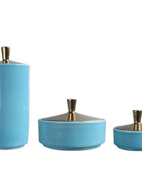 新中式镀金陶装设瓷罐摆件室门PDI厅内玄关蓝色摆家庭饰品