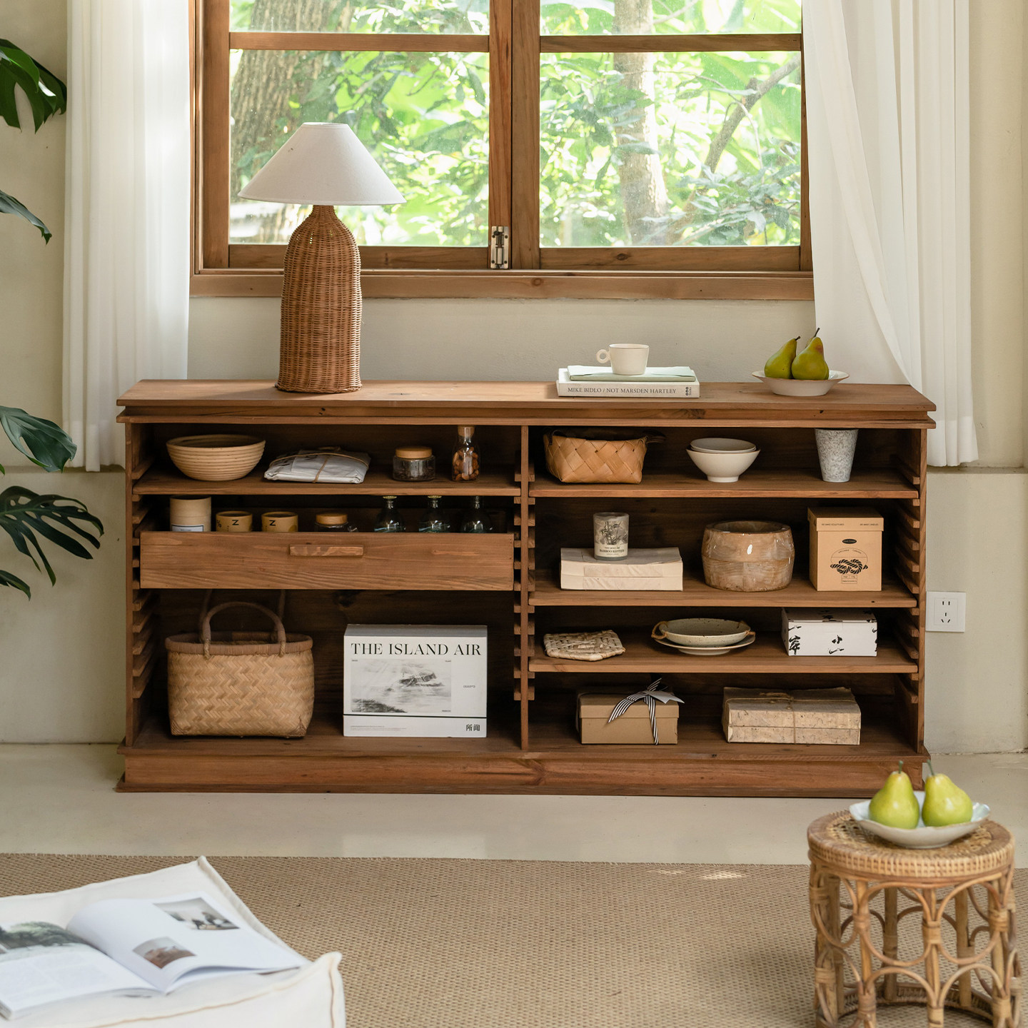 润家家居复古实木餐边柜侘寂风民宿置物柜可活动层板收纳柜玄关柜,住宅家具,餐边柜,淘宝优惠券,粉丝福利购,淘宝优惠卷