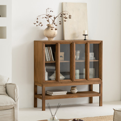 复古风实木玻璃餐边柜书柜收纳柜