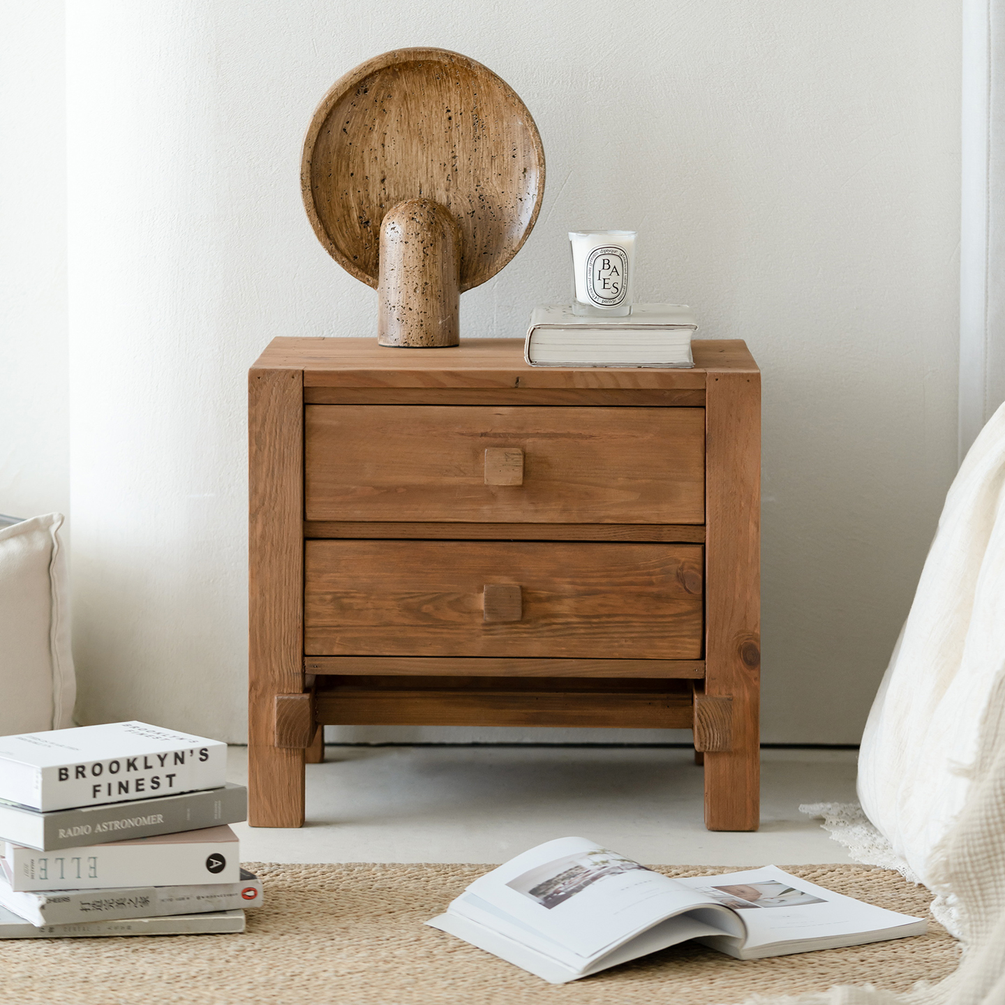 复古实木床头柜侘寂风床边柜