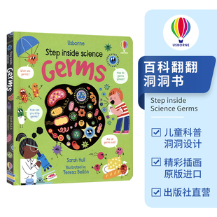 少儿英语科普读物 进口儿童图书 Science 细菌 百科翻翻洞洞书 走进科学 Inside Germs 英文原版 Usborne STEM Step