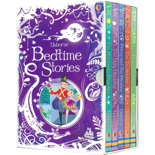 Usborne Bedtime Stories 尤斯伯恩 睡前读物5册盒装 全彩桥梁故事 丑小鸭 逃跑的煎饼 懒龙的故事 珀西与海盗 英文原版进口图书