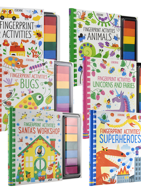 Usborne Fingerprint Activities Santa 尤斯伯恩 指纹印画书 圣诞老人 超级英雄 独角兽 低幼儿童艺术启蒙 创意绘画DIY 英文原版