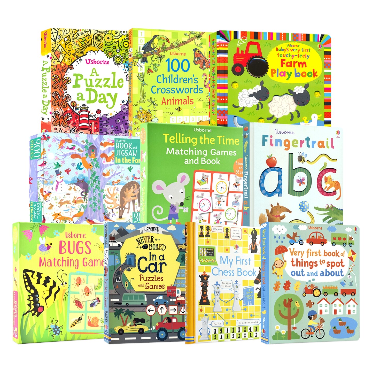 Usborne 英文原版进口儿童图书 趣味益智活动 英语早教启蒙 卡片填字找词找找乐游戏 拼图迷宫解谜 数学乘法字母认时间 亲子读物