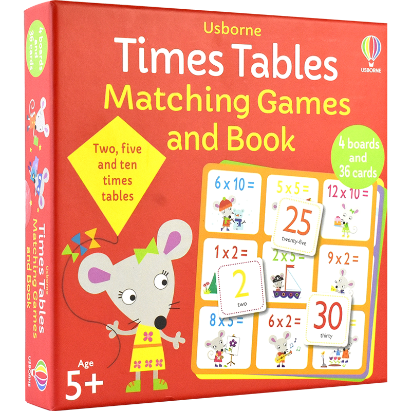 Usborne Times Tables Matching Games And Book 尤斯伯恩 乘法卡片游戏套盒 趣味学乘法 益智游戏 亲子游戏 英文原版进口儿童图书