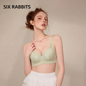 六只兔子内衣女蕾丝蚕丝莫代尔内杯聚拢显大侧收副乳甜美文胸罩