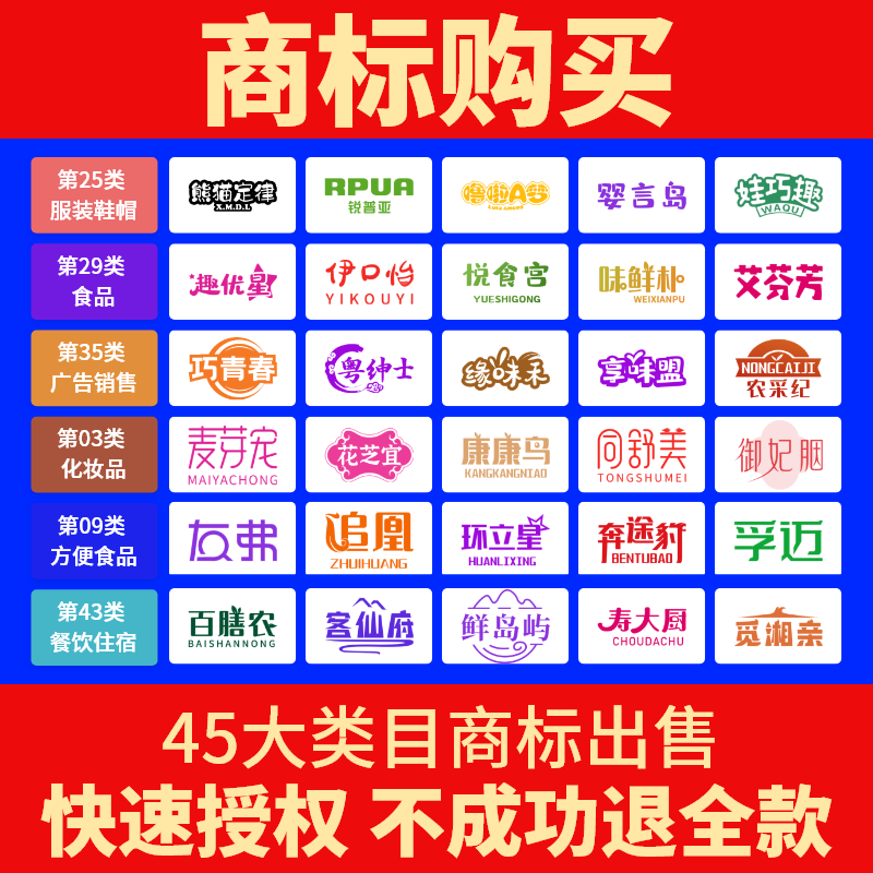 商标转让购买1-45类特价即买即用