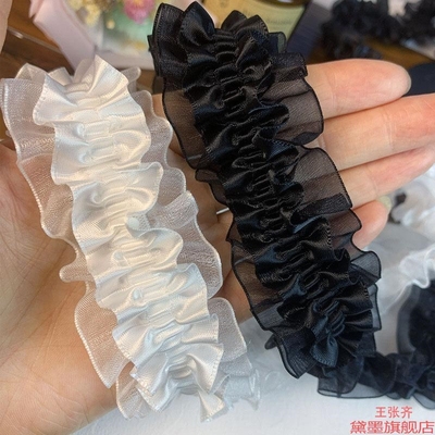衣领装饰条花边蕾丝丝带双层珠光缎褶皱辅料荷叶边高档