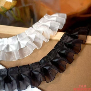 压褶丝带雪纱带材料羽绒衣服床裙透明领口饰品欧根纱m花边长宽