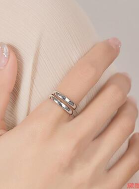 开口可调节ins风知足中国风喜乐古风小篆体戒指文字格言