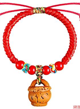 亲子可伸缩猪惊骨四叶草婴儿防惊吓红绳手链珠手工小提篮