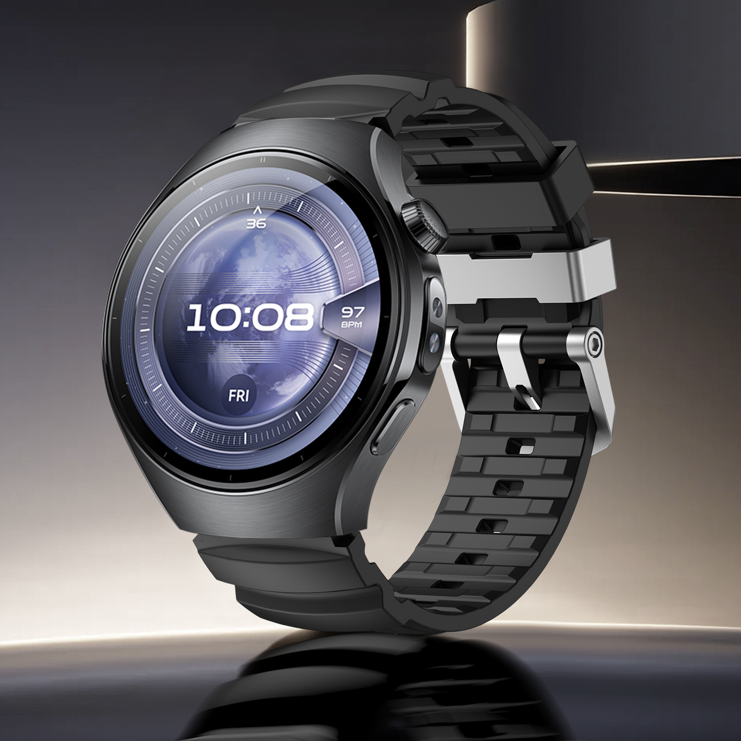适用华为watch5氟橡胶表带gt5手表带watchgt5proWATCH4透气腕表GT4时尚智能钛合金运动gt3专用手链替换腕带