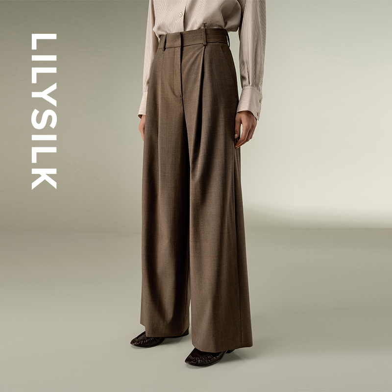 莉莉秀客LILYSILK25秋女士前襟压褶设计垂坠感简约优雅阔腿裤长裤