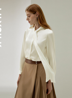 LILYSILK莉莉秀客蝴蝶结系带真丝衬衫女士舒适透气长袖宽松上衣