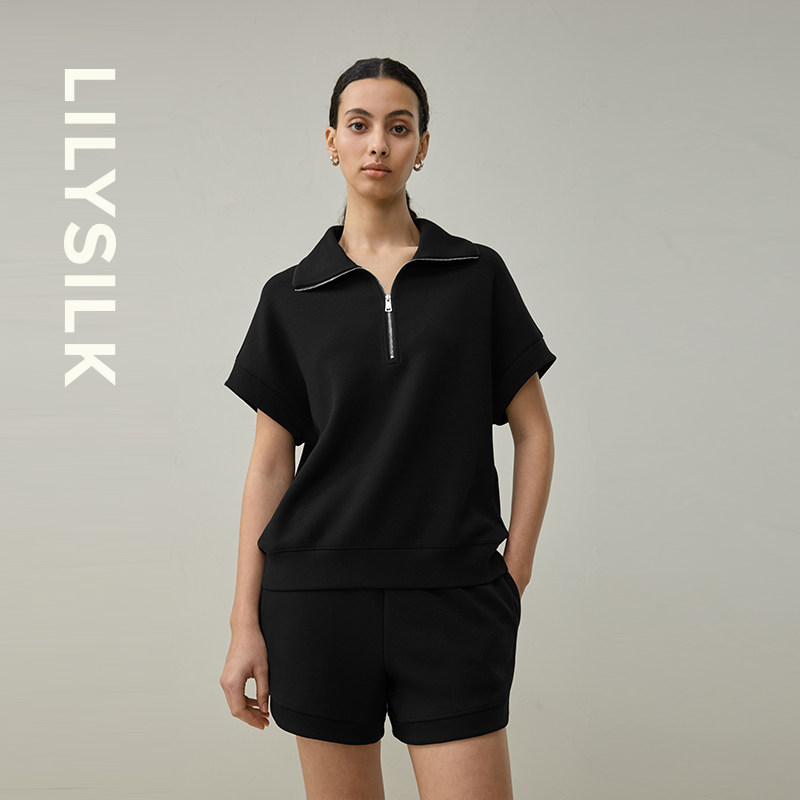 翻领半拉链肩袖卫衣莉莉秀客SILKAIRY™云感真丝混纺休闲套头上衣