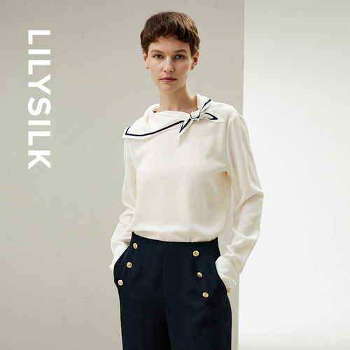 LILYSILK莉莉秀客海军风领巾衬衫